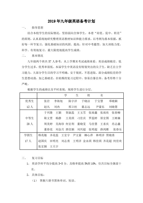 2019年九年级英语备考计划