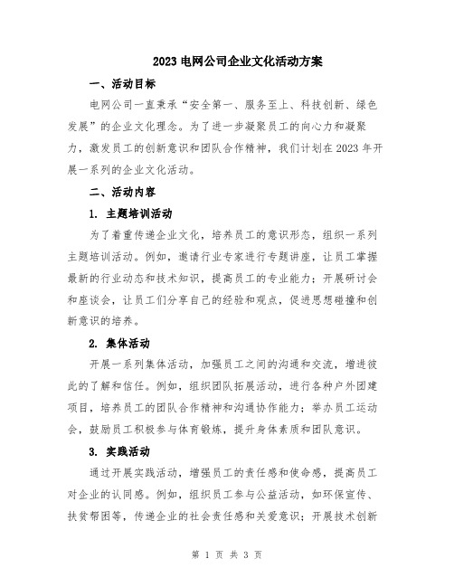 2023电网公司企业文化活动方案