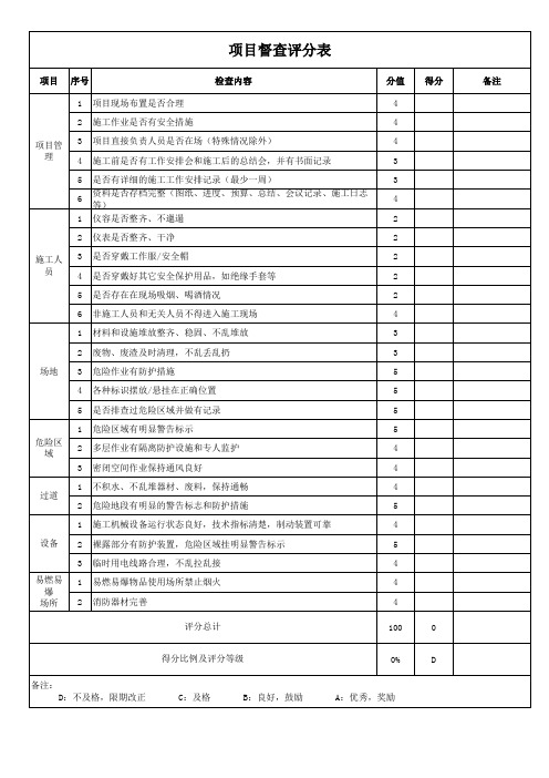 项目督查评分表