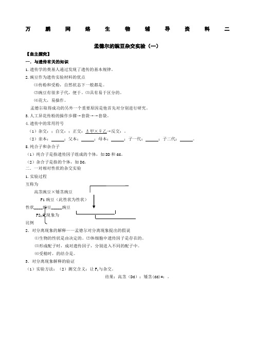 生物必修二孟德尔的豌豆杂交实验一练习题