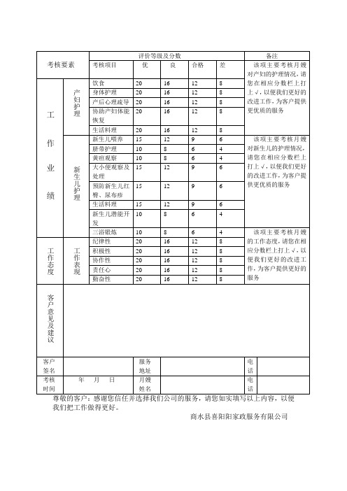 月嫂考核表