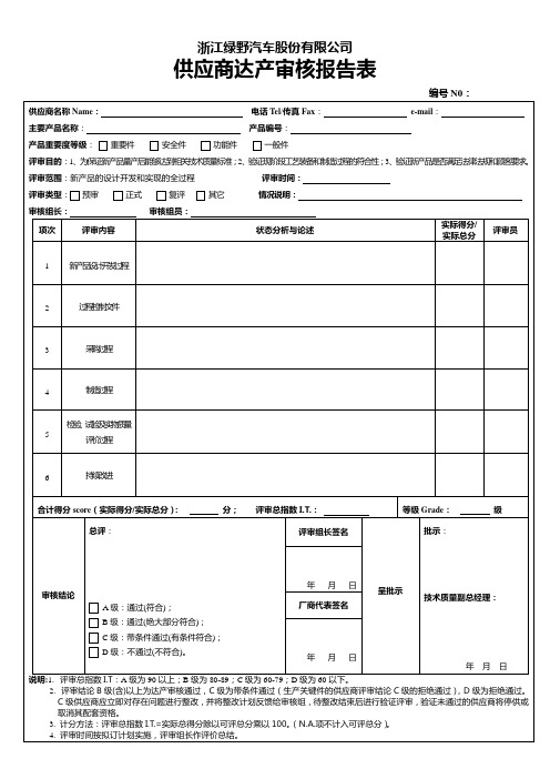 供应商达产审核报告