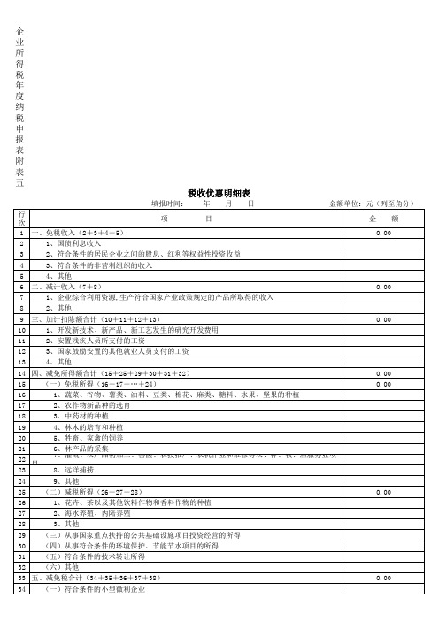 企业所得税汇算清缴申报表