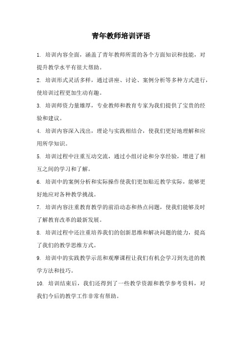 青年教师培训评语