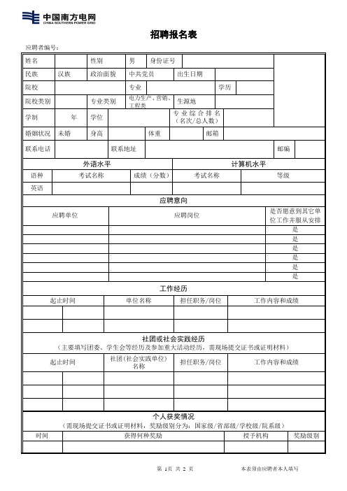 南方电网个人简历 (1)