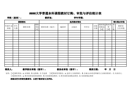 高校普通本科教材订购、审批与评估统计表