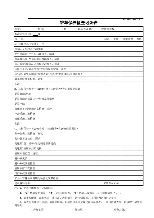 铲车保养检查记录表