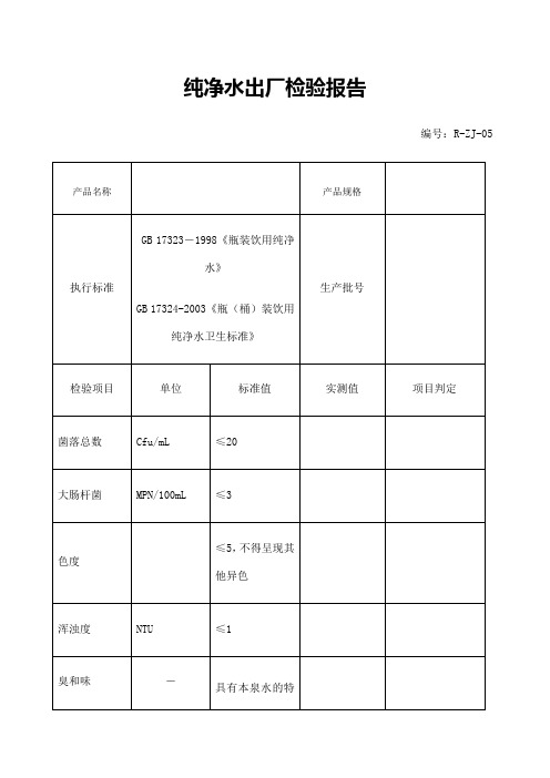 纯净水出厂检验报告书表格模板、doc格式)