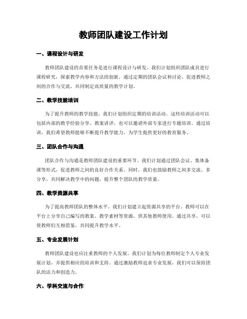 教师团队建设工作计划