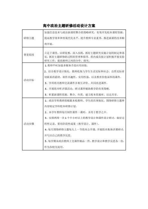 高中政治研修活动设计方案