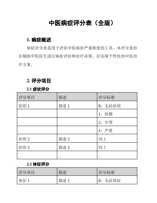 中医病症评分表(全版)