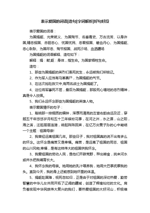 表示爱国的词语造句字词解析好句好段