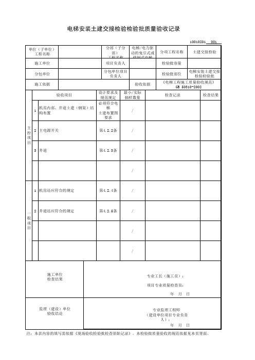 电梯安装土建交接检验检验批质量验收记录