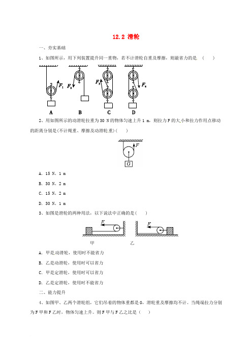 八年级物理下册 12.2 滑轮同步练习(含解析)(新版)新人教版