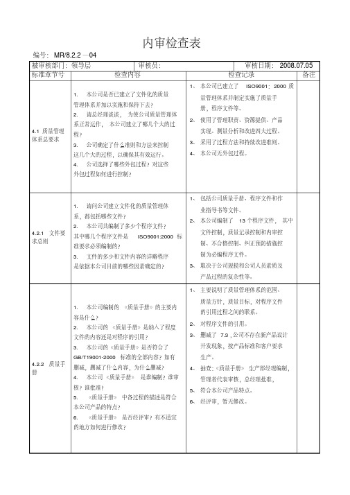 领导层检查表