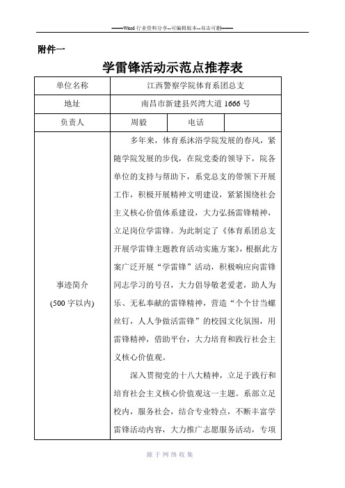 学雷锋活动示范点推荐表