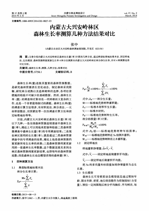 内蒙古大兴安岭林区森林生长率测算几种方法结果对比