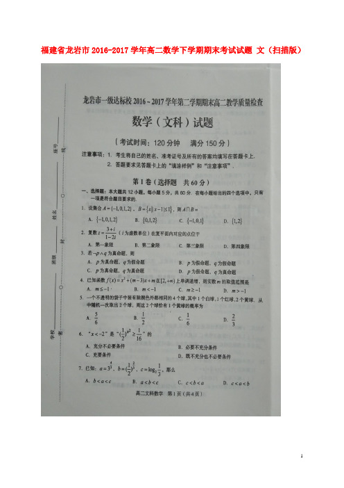 福建省龙岩市高二数学下学期期末考试试题 文(扫描版)