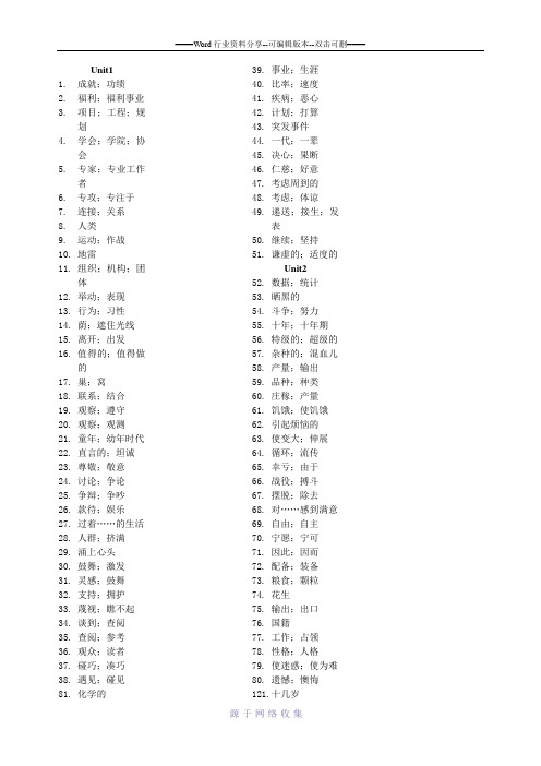 新课标高中英语必修四单词表(纯中文)