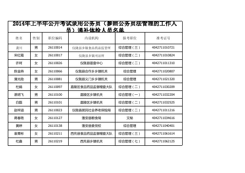 2014年上半年公开考试录用公务员(参照公务员法管理的