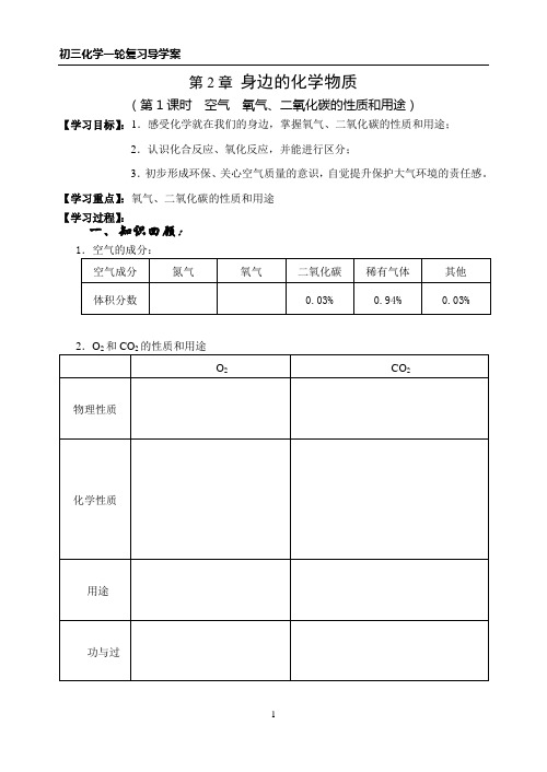 2024年中考化学一轮复习导学案：《第2章 身边的化学物质》