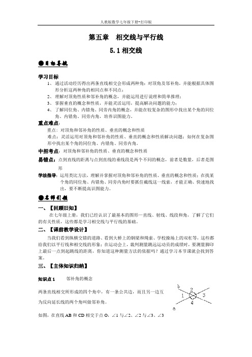 人教版数学七年级下册--5.1相交线 教学案   安阳七中