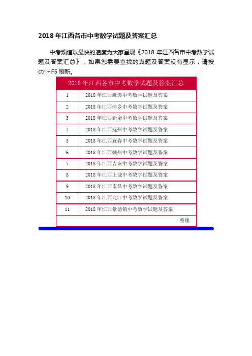 2018年江西各市中考数学试题及答案汇总