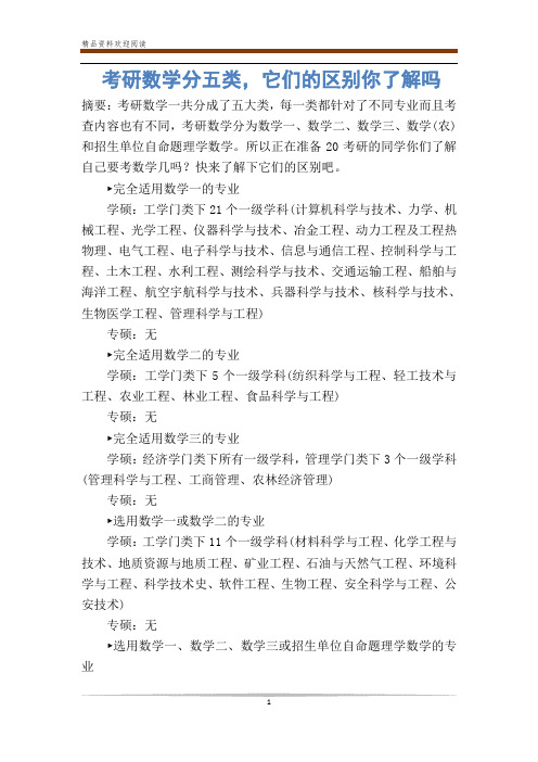 考研数学分五类,它们的区别你了解吗