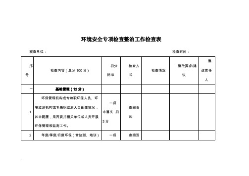 环境安全专项检查整治工作检查表