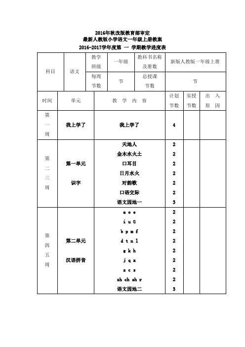 2017秋季部编版一年级语文上册第一单元教案