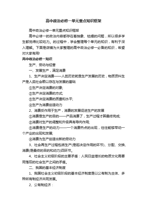 高中政治必修一单元重点知识框架