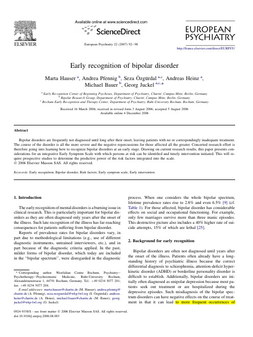 M.Hauser et al. J. European Psychiatry 22 (2007) 92-98--Early recognition of bipolar disorder