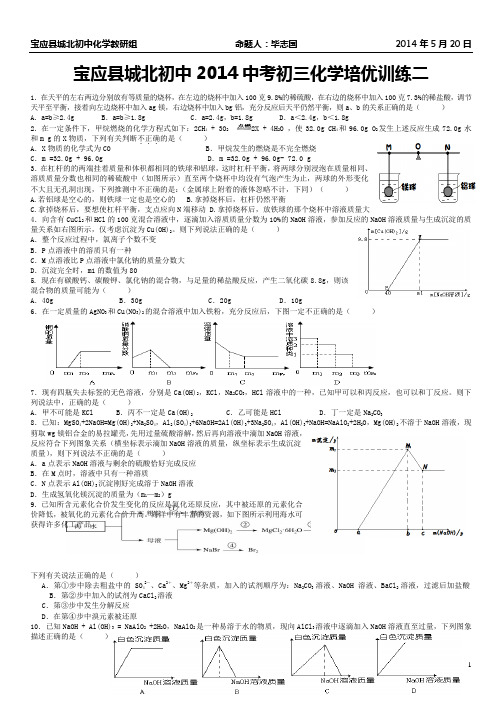 宝应县城北初中2015中考初三化学培优训练一 2 (1)