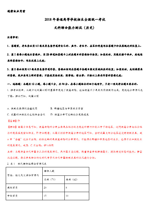 2018高考全国卷Ⅲ文综历史试题(卷)解析