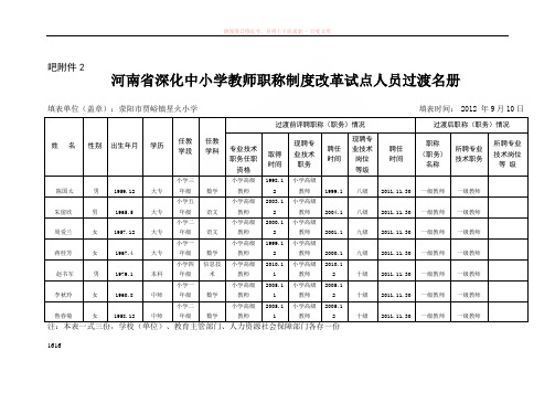 中小学教师职称制度改革过渡名册