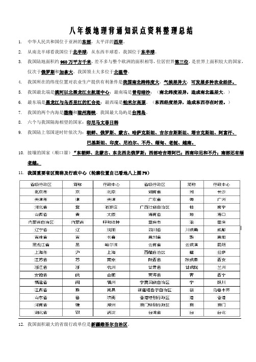 八年级地理背诵知识点资料整理总结