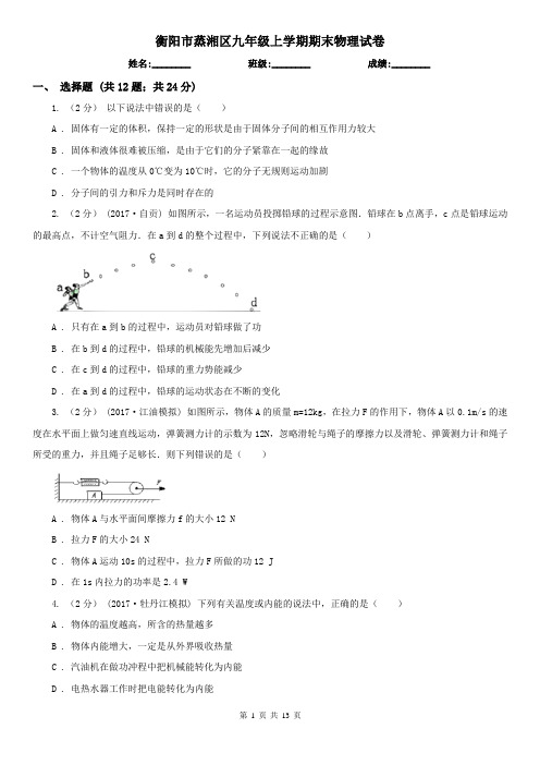 衡阳市蒸湘区九年级上学期期末物理试卷