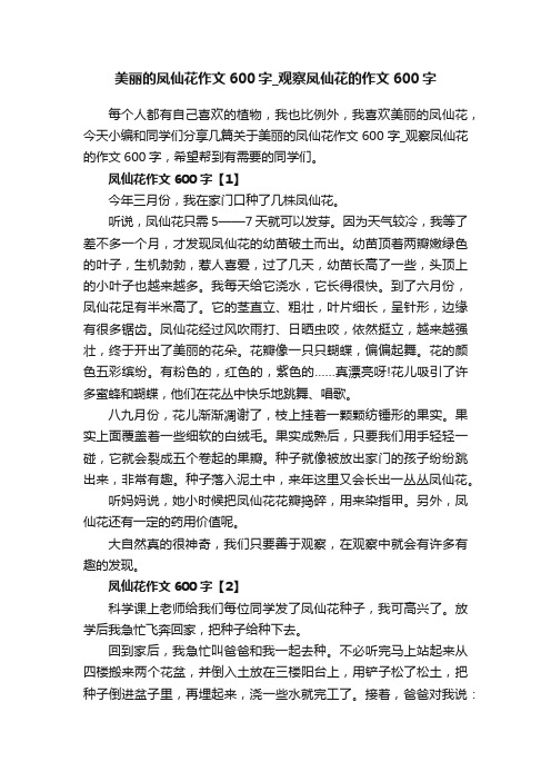 美丽的凤仙花作文600字_观察凤仙花的作文600字