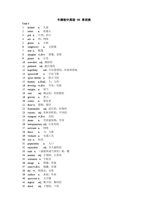 牛津初中英语 9B 单词表