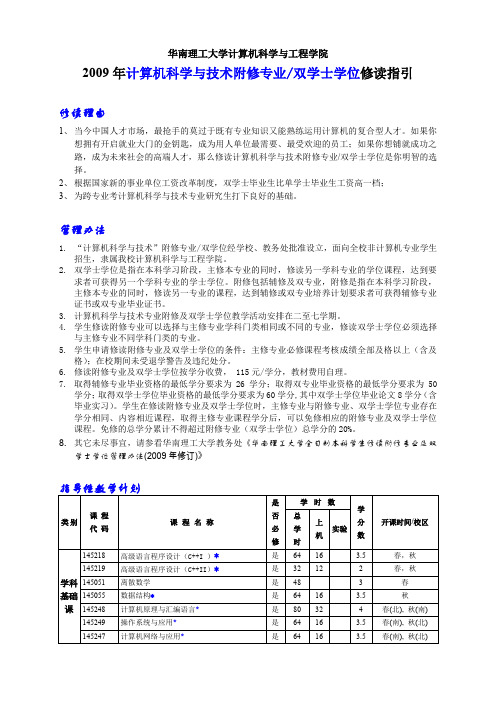 2009年附修双学位修读指引