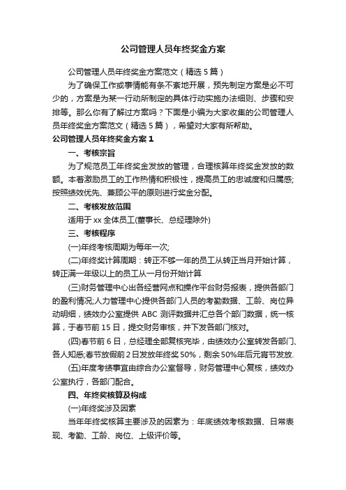 公司管理人员年终奖金方案范文（精选5篇）