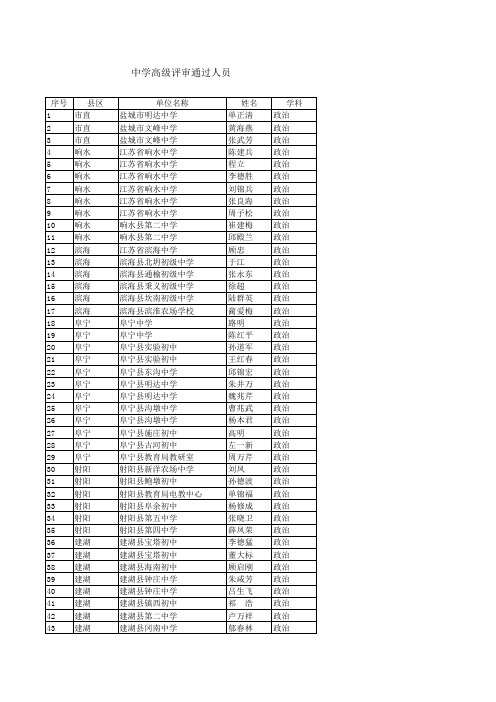 中学高级评审通过人员