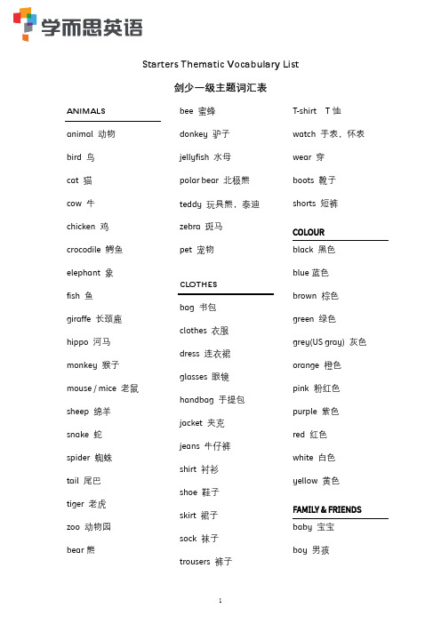 剑桥英语一级词汇表