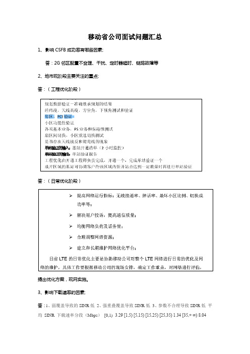 移动省公司面试问题汇总(带答案)