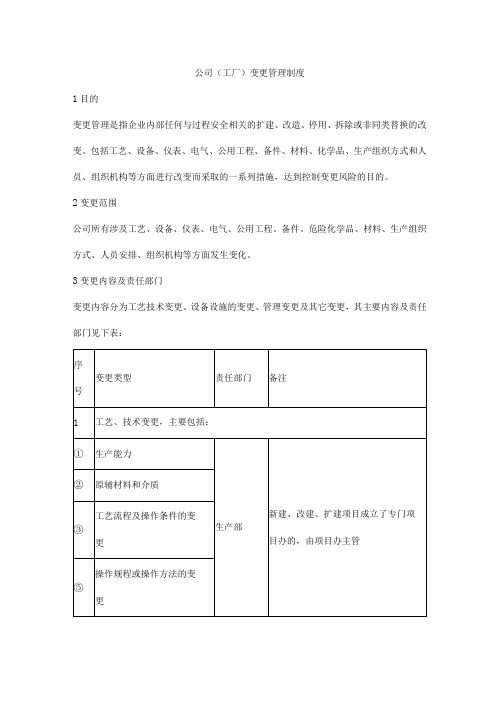 公司(工厂)变更管理制度