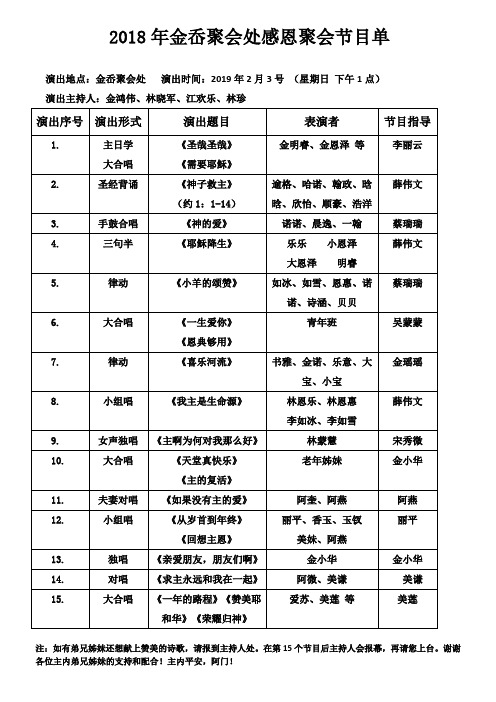 18年感恩聚会节目单