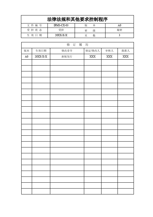 贯标认证IPMS-CX-03 法律法规和其他要求控制程序