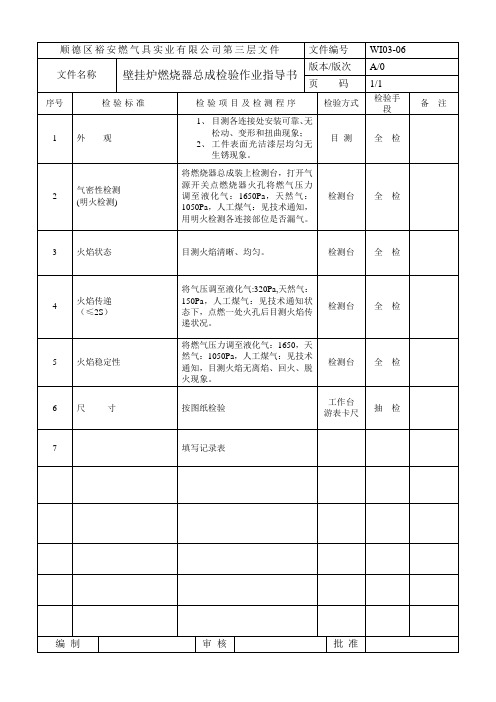 壁挂炉燃烧器总成作业指导书