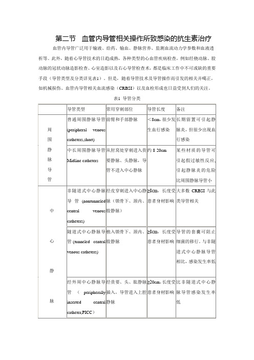 血管内导管相关操作所致感染的抗生素治疗