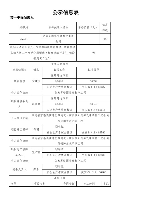 公示信息表